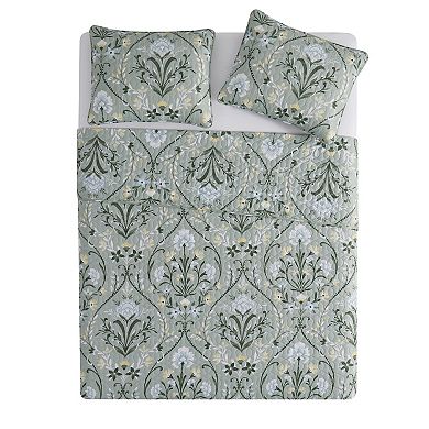 VCNY Home Province 3-Piece Green Floral Damask Printed Quilt Set