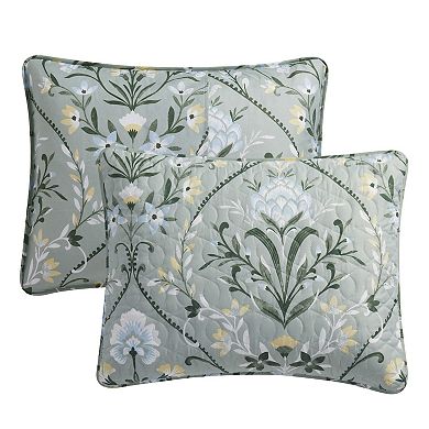 VCNY Home Province 3-Piece Green Floral Damask Printed Quilt Set