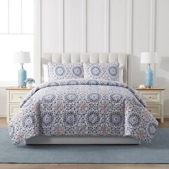 VCNY Home Sea Medallion 3 pc Printed Seashell Coastal Quilt Set