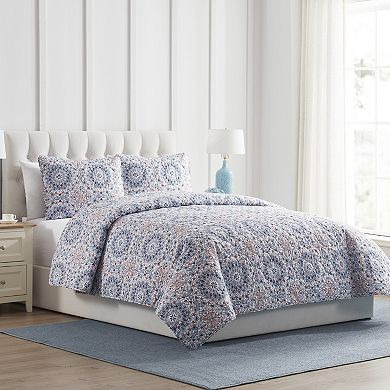 VCNY Home Sea Medallion 3-Piece Printed Seashell Coastal Quilt Set