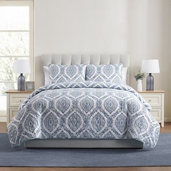 VCNY Home Sea Damask 3 pc Printed Coastal Quilt Set