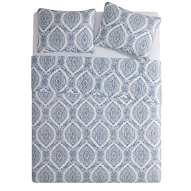 VCNY Home Sea Damask 3-Piece Printed Coastal Quilt Set