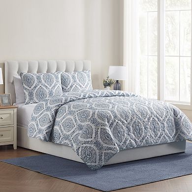 VCNY Home Sea Damask 3-Piece Printed Coastal Quilt Set