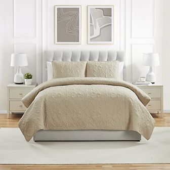 VCNY Home Seashell 3 pc Solid Pinsonic Coastal Quilt Set