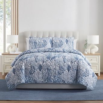 VCNY Home Gill 3 pc Blue Printed Sea Plants Coastal Quilt Set