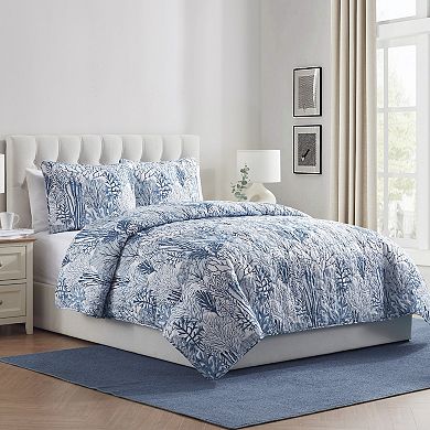 VCNY Home Gill 3-Piece Blue Printed Sea Plants Coastal Quilt Set