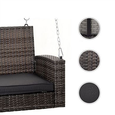 Grey Tones Wicker Porch Swing 7ft Hanging Chain With Dark Grey Padded Cushion