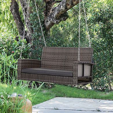 Grey Tones Wicker Porch Swing 7ft Hanging Chain With Dark Grey Padded Cushion
