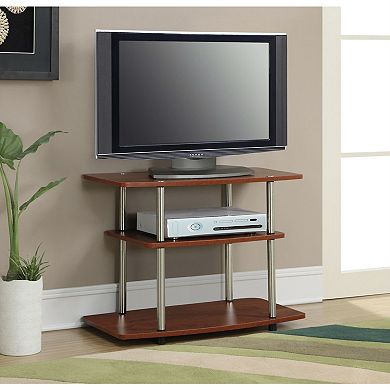 Wood and Metal TV Stand Cherry Brown Finish Open Shelf Design Supports Flat Screen TVs 31.5 inches
