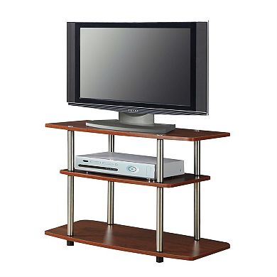 Wood and Metal TV Stand Cherry Brown Finish Open Shelf Design Supports Flat Screen TVs 31.5 inches