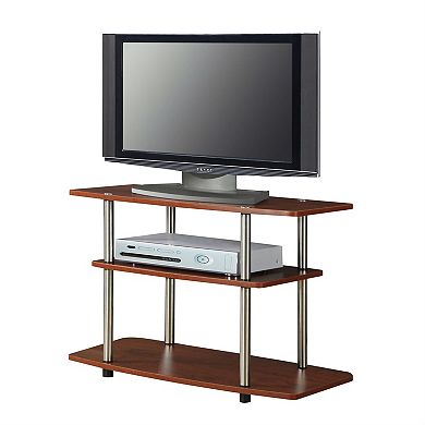 Wood and Metal TV Stand Cherry Brown Finish Open Shelf Design Supports Flat Screen TVs 31.5 inches