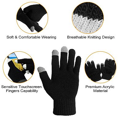 Black, Full Finger Touch Screen Warm Knitted Gloves