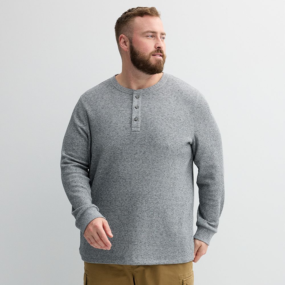 Oversized Waffle Henley Mens Men's Waffle Henley Neck Long Sleeved