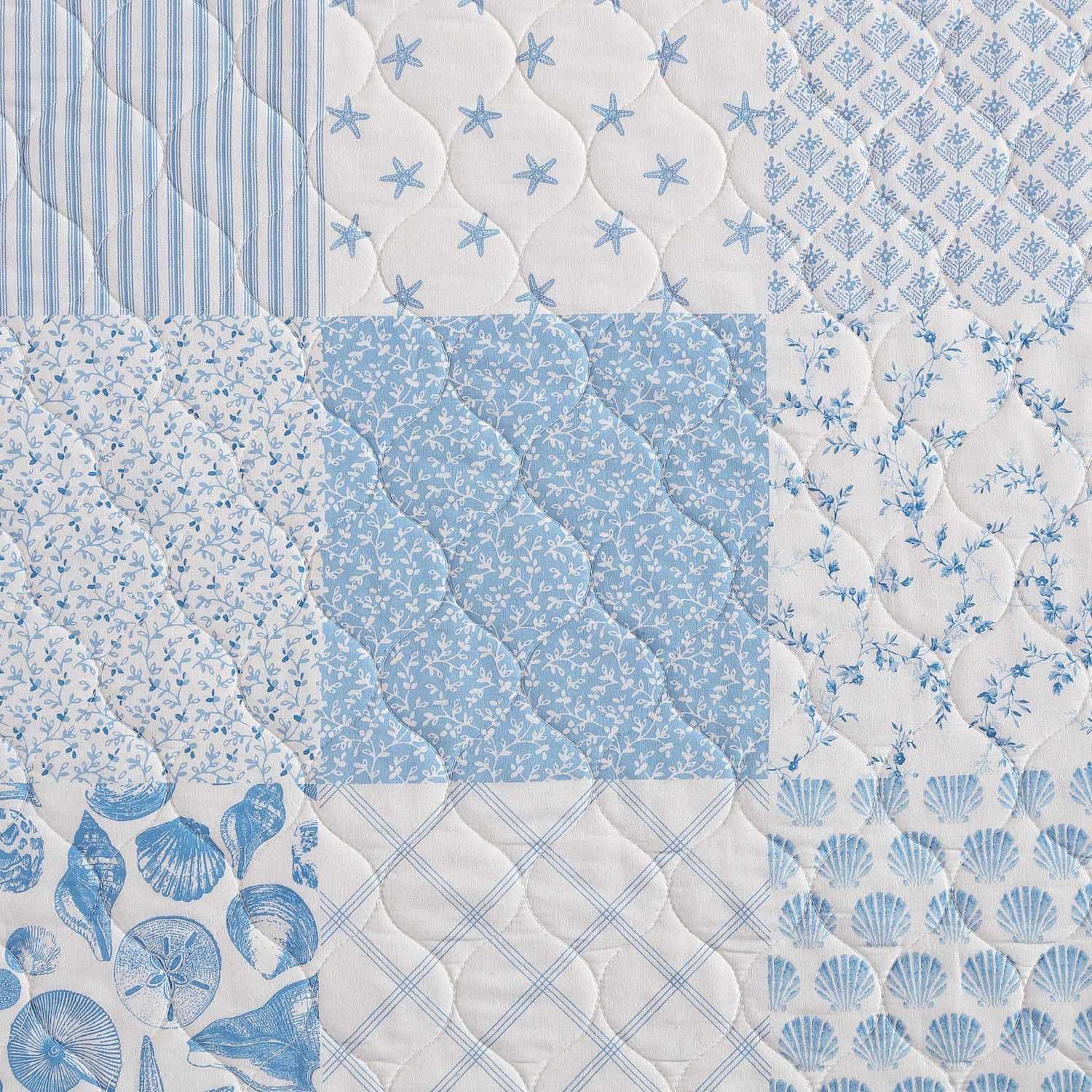 Laura Ashley Bettwäsche-Set „Colleens Coastal Patchwork“ – Atmungsaktive Baumwolle, Queen Größe