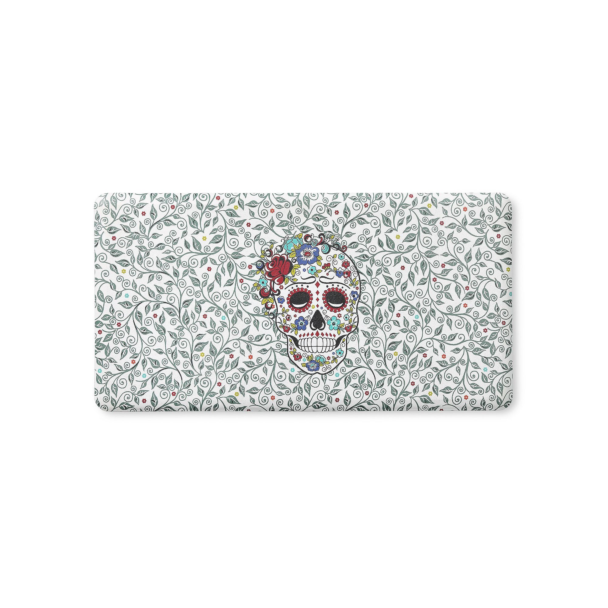 Fiesta Skull & Vine Floral Sugar Skull Anti-Fatigue Comfort Kitchen Mat, Wh