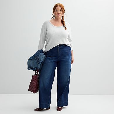 Plus Size Sonoma Goods For Life® Long Sleeve Scoopneck Pullover