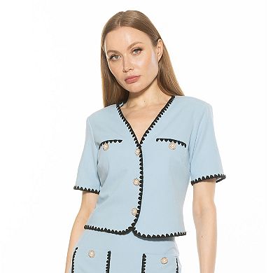 Women's ALEXIA ADMOR Willa Short Sleeve Embroidered Edge Jacket Top