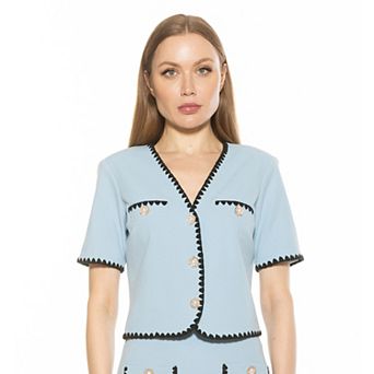 Women's ALEXIA ADMOR Willa Short Sleeve Embroidered Edge Jacket Top
