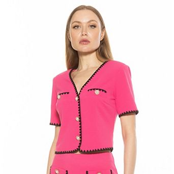 Women's ALEXIA ADMOR Willa Short Sleeve Embroidered Edge Jacket Top