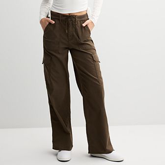 Juniors' SO® High Rise Rib Trim Cargo Wide Leg Pants