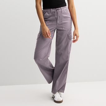 Juniors' SO® High Rise Rib Trim Cargo Wide Leg Pants