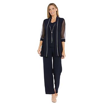 Women's R&M Richards Mock Pantsuit With Rhinestone Detail Jacket And Pull On Elastic Pants