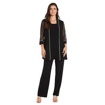 Women's R&M Richards Mock Pantsuit With Rhinestone Detail Jacket And Pull On Elastic Pants