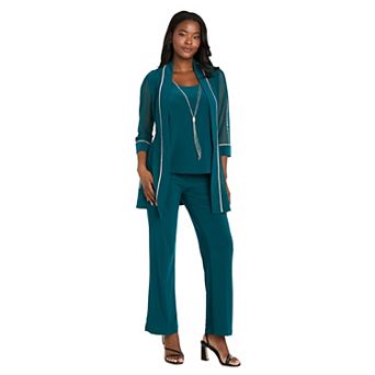 Women's R&M Richards Mock Pantsuit With Rhinestone Detail Jacket And Pull On Elastic Pants