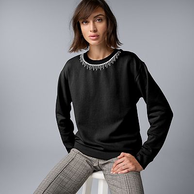 Women s Simply Vera Vera Wang Jeweled Neck Sweatshirt