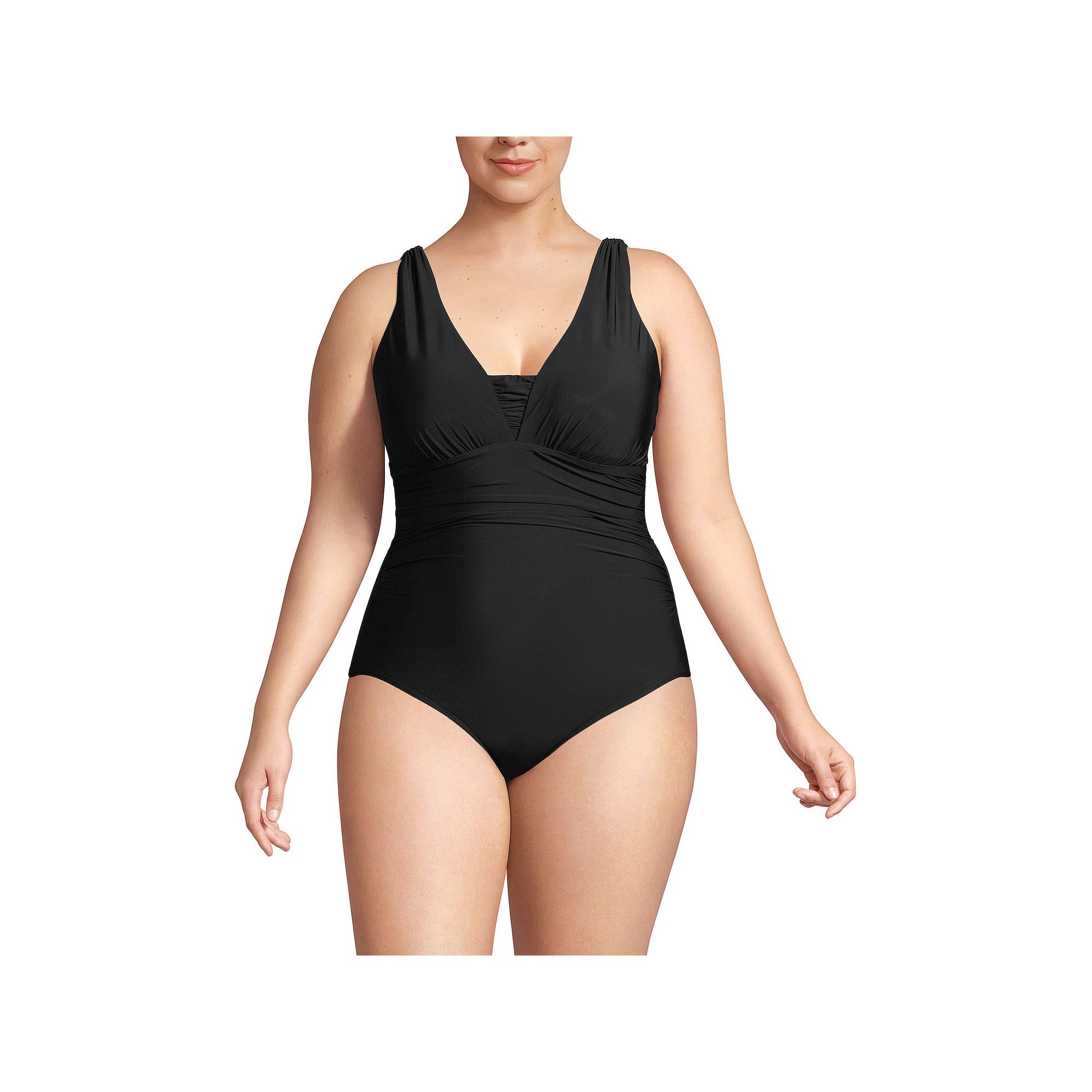 Plus Size Lands End SlenderSuit Long Torso Grecian Tummy Control One-Piece