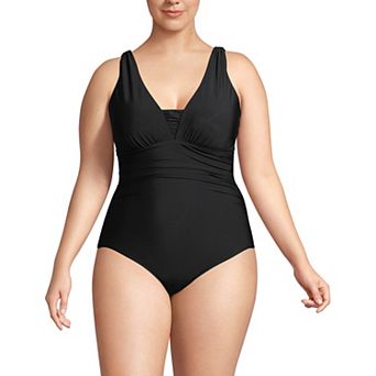 Plus Size Lands' End SlenderSuit Long Torso Grecian Tummy Control One-Piece Swimsuit
