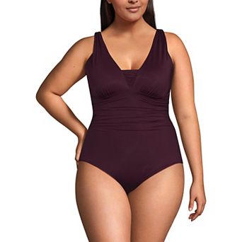 Plus Size Lands' End SlenderSuit Long Torso Grecian Tummy Control One-Piece Swimsuit