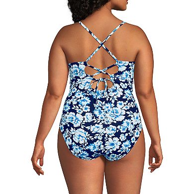 Plus Size Lands' End Lace-Up Front One-Piece Swimsuit