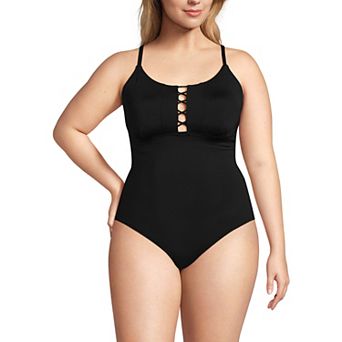Plus Size Lands' End Lace-Up Front One-Piece Swimsuit