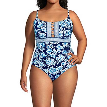 Plus Size Lands' End Lace-Up Front One-Piece Swimsuit