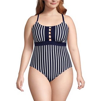 Plus Size Lands' End Lace-Up Front One-Piece Swimsuit
