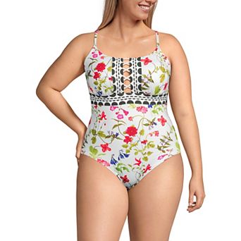 Plus Size Lands' End Lace-Up Front One-Piece Swimsuit
