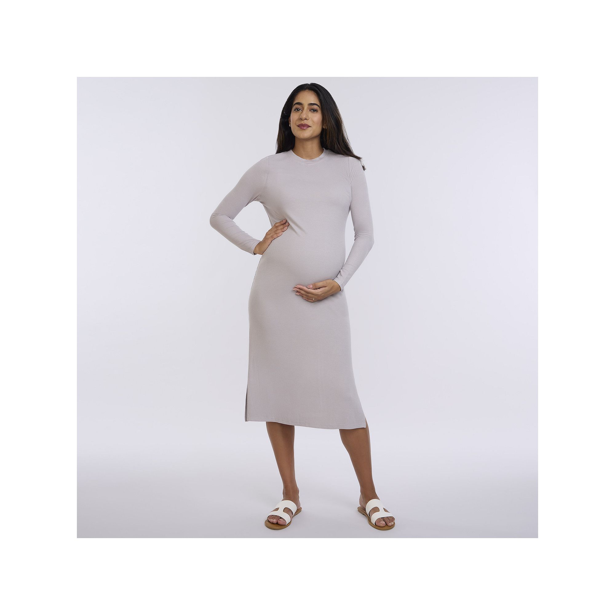 Maternity Motherhood® Rib Column Midi Dress, Womens, Size: XS-MAT, White