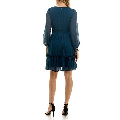 Women's Off Shoulder Tie Bust Shirred Ruffle Hem Flowy Tube Dress main image 1