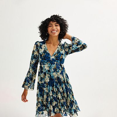 open lace back dress Strawberry Pink Abstract Print Pleated Flounce Sleeve Maxi Dress –  TwinkleFix.com main image 1