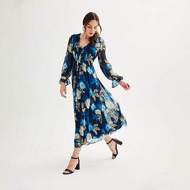 Women's Taylor Long Sleeve Shirred Waist Midi Dress