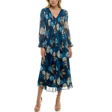 Women's Taylor Long Sleeve Shirred Waist Midi Dress