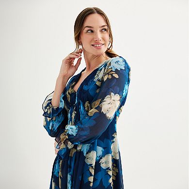 Women's Taylor Long Sleeve Shirred Waist Midi Dress