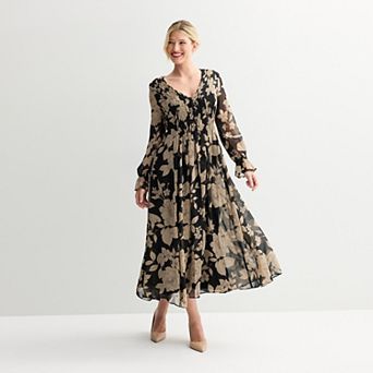 Women's Taylor Long Sleeve Shirred Waist Midi Dress