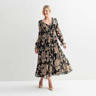 Women's Taylor Long Sleeve Shirred Waist Midi Dress