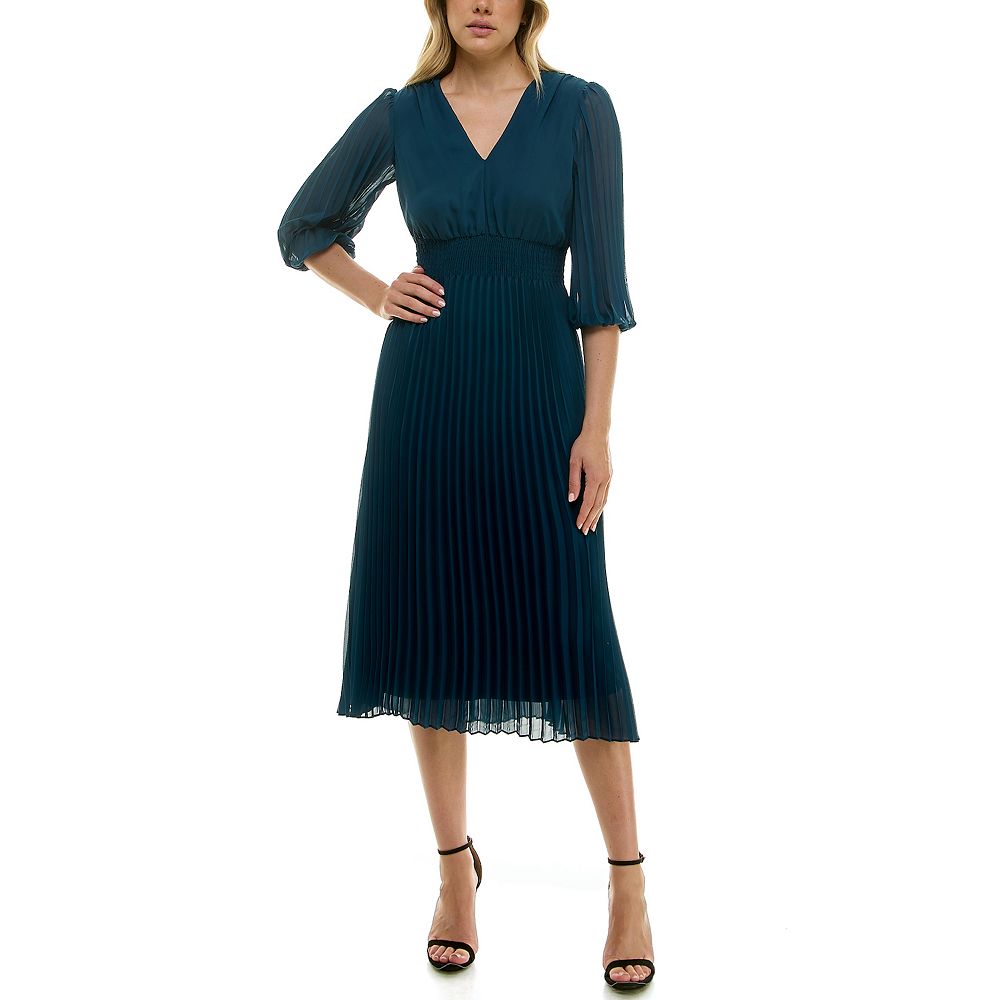 PLEATED STRAP MIDI DRESS IN TOBACCO main image 0
