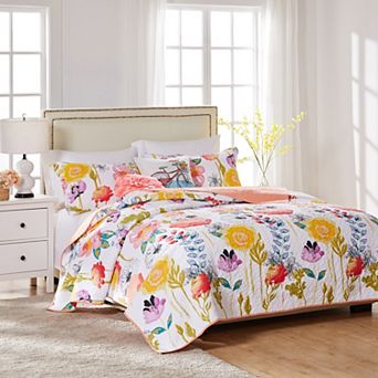 Greenland Home Fashions Watercolor Dream White Quilt Set