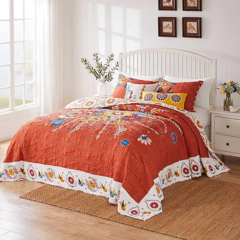Greenland Home Fashions 3pc Queen Topanga Reversible Cotton Rich Bedspread Set: Microfiber Woven, Includes 2 Shams