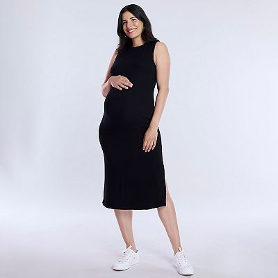 knee length dresses for ladies Light Mocha Brown Maternity Midi Beach Maternity Dress M