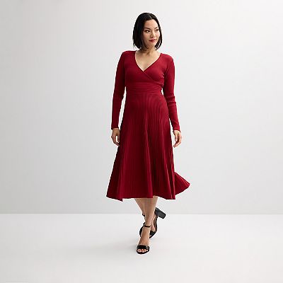 red fit and flare sweater dress Rowan Fit & Flare Sweater Dress Burgundy / L